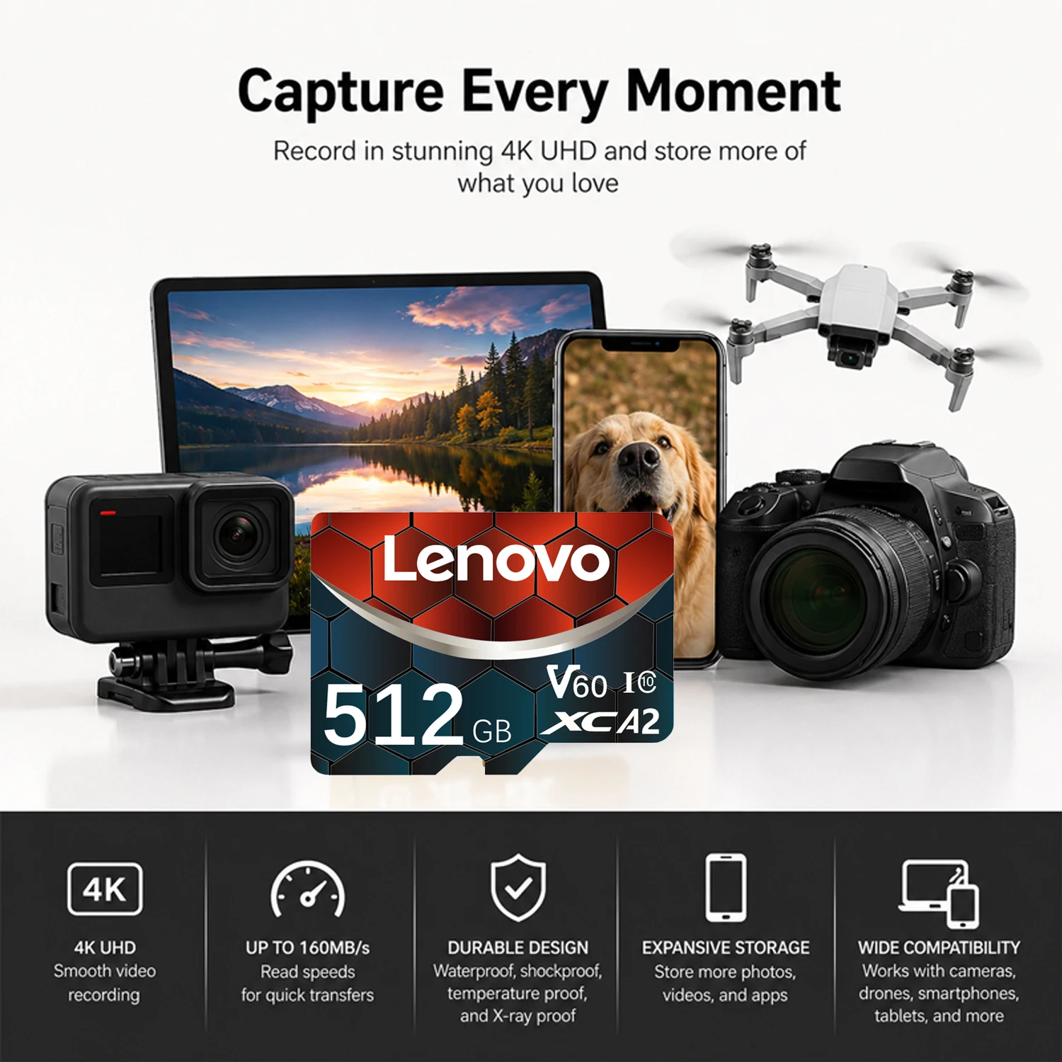 Фото Карта памяти Lenovo Extreme Pro Micro TF SD, высокоскоростная флэш-карта 128 ГБ, 256 ГБ, 512 ГБ, U3 V60, 64 ГБ, Mini SD-карта для камеры, дрона DJI, телефона №3