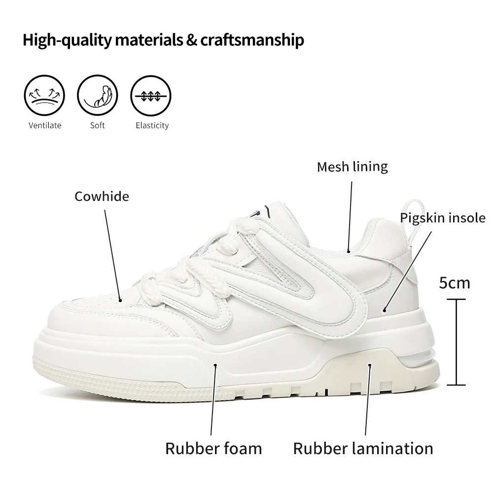 SOMILISS Women Platform Sneakers Genuine Leather Round Toe Lace Up Ladies Spring Summer Fashion Comfortable Casual Running Shoes