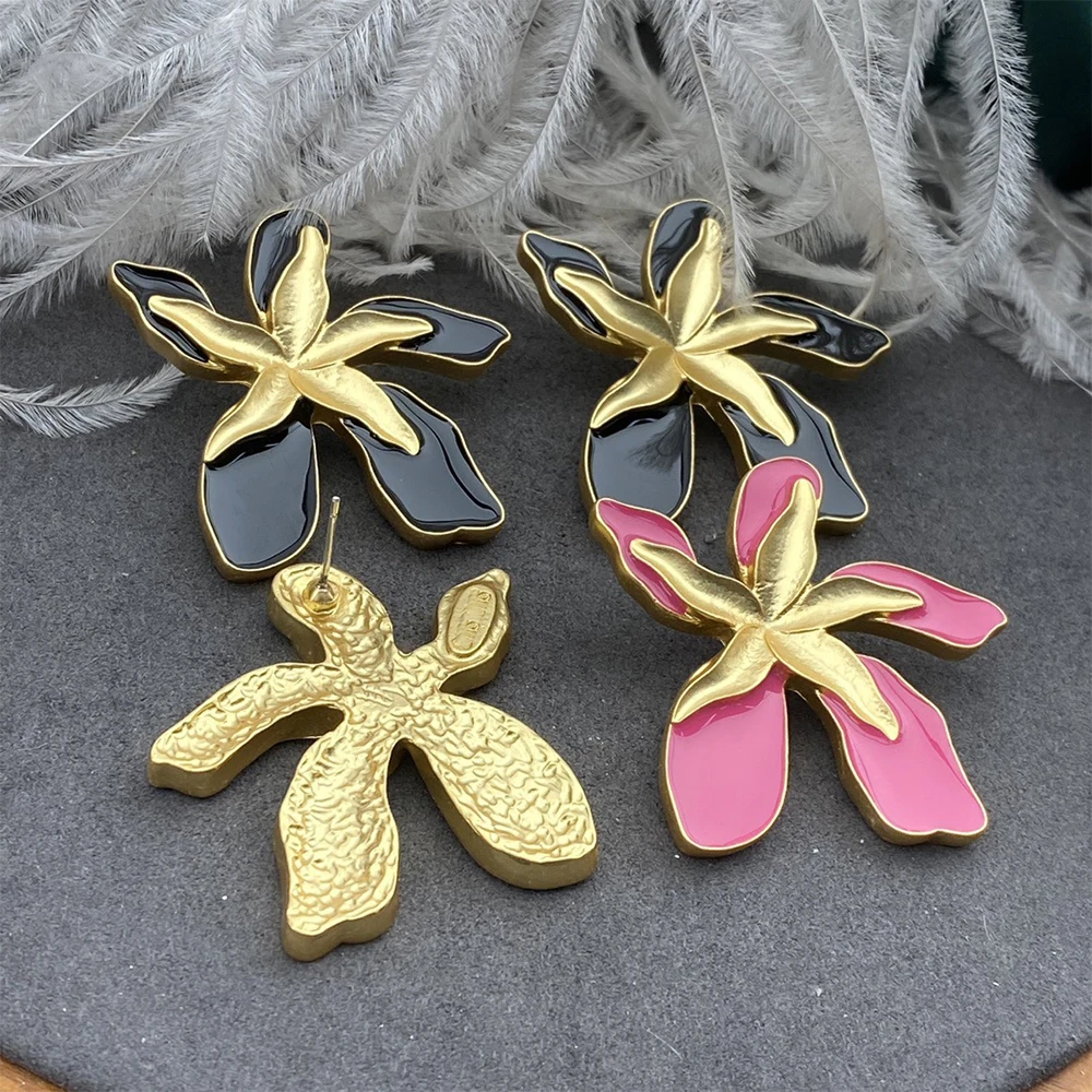 

Vintage Temperament Exaggerated styling Gold plating Enamel Glaze Earrings For women girl Ear Studs Jewellery Accessories