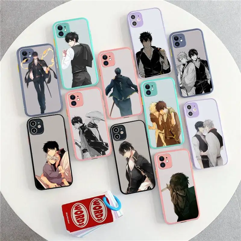 

FHNBLJ Hijikata Toushirou Gintama Anime Phone Case for iPhone X XR XS 7 8 Plus 11 12 13 pro MAX 13mini Translucent Matte Case