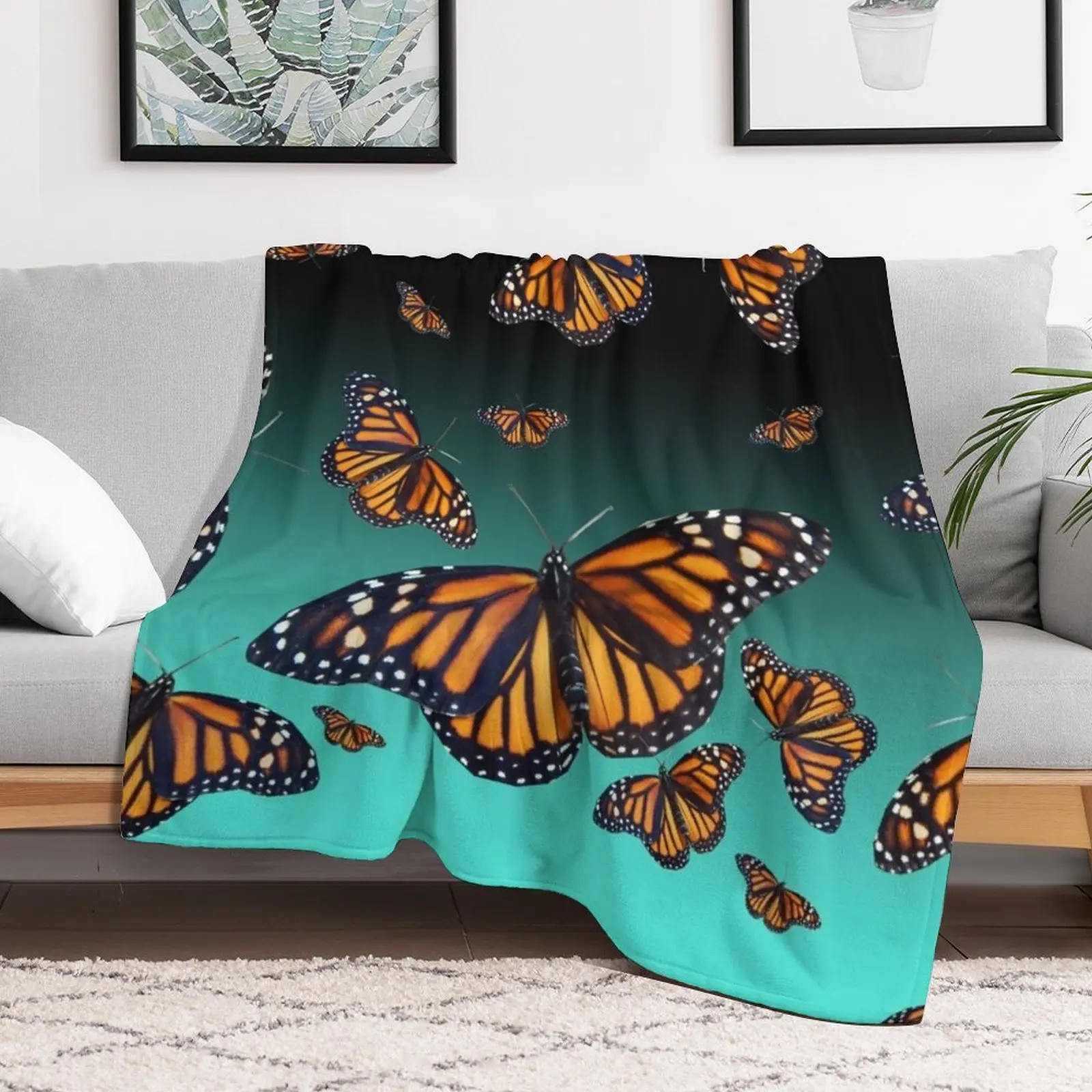 Новое синее и оранжевое одеяло с рисунком бабочки монарха для дивана тонкий