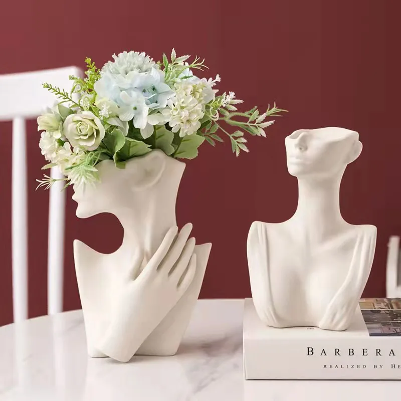 

горшок для цветов Nordic Creative Ceramic Human Face Vase Half-length Portrait Arrangement Desktop Decoration Maison Flower Pot