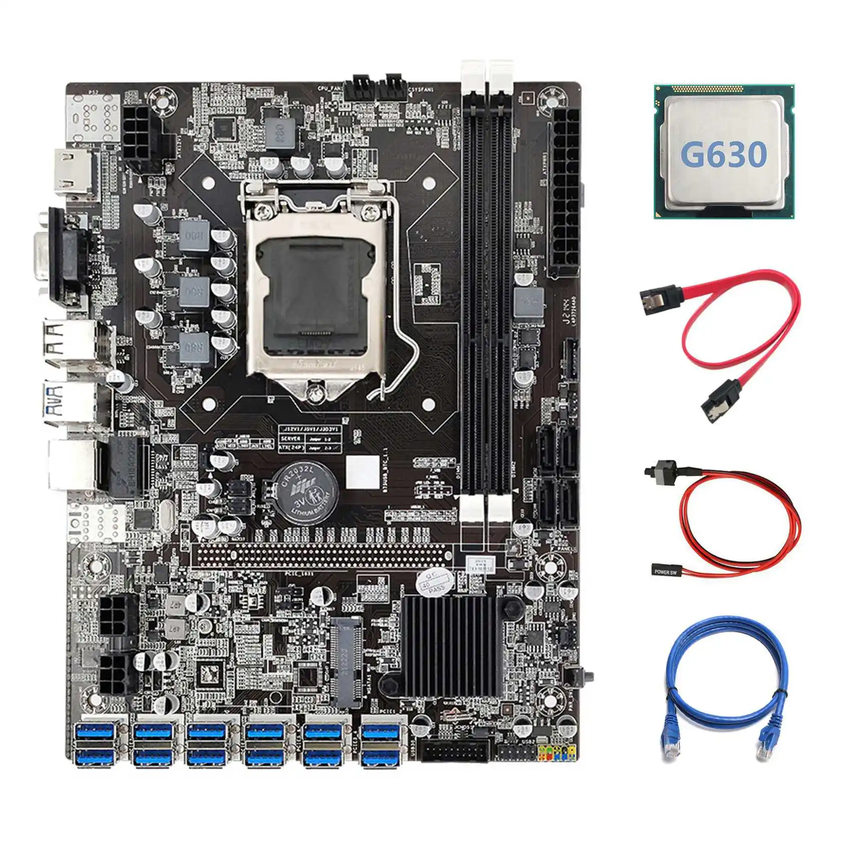 B75 ETH Miner Motherboard 12 PCIE to USB3.0+G630 CPU+RJ45 Network Cable+SATA Cable+Switch Cable LGA1155 Motherboard
