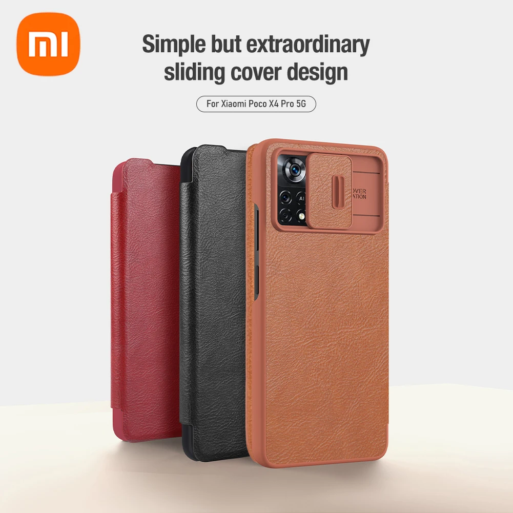 

For Xiaomi Poco X4 Pro 5G Case NILLKIN Leather Qin Leather Flip Case Slide Camera Case For Poco X4 Pro 5G Flip Cover