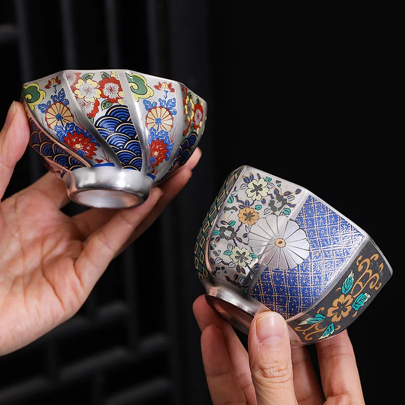 

Silver Plated Tea Cup 999 Sterling Silver Ceramic Cup Personal Cup Master Cup Kung Fu Tea Set Tea Tasting Cup Tea Cup Court