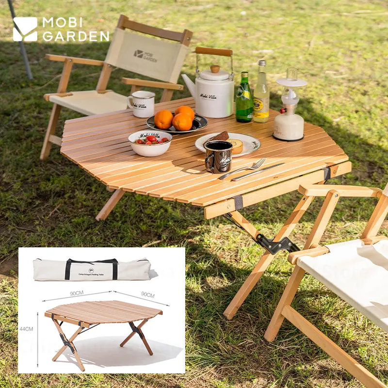 

Mobi Garden Camping Portable Folding Table Outdoor Picnic Table Solid Wood Octagonal Egg Roll Table Free Storage Bag Bearing30KG