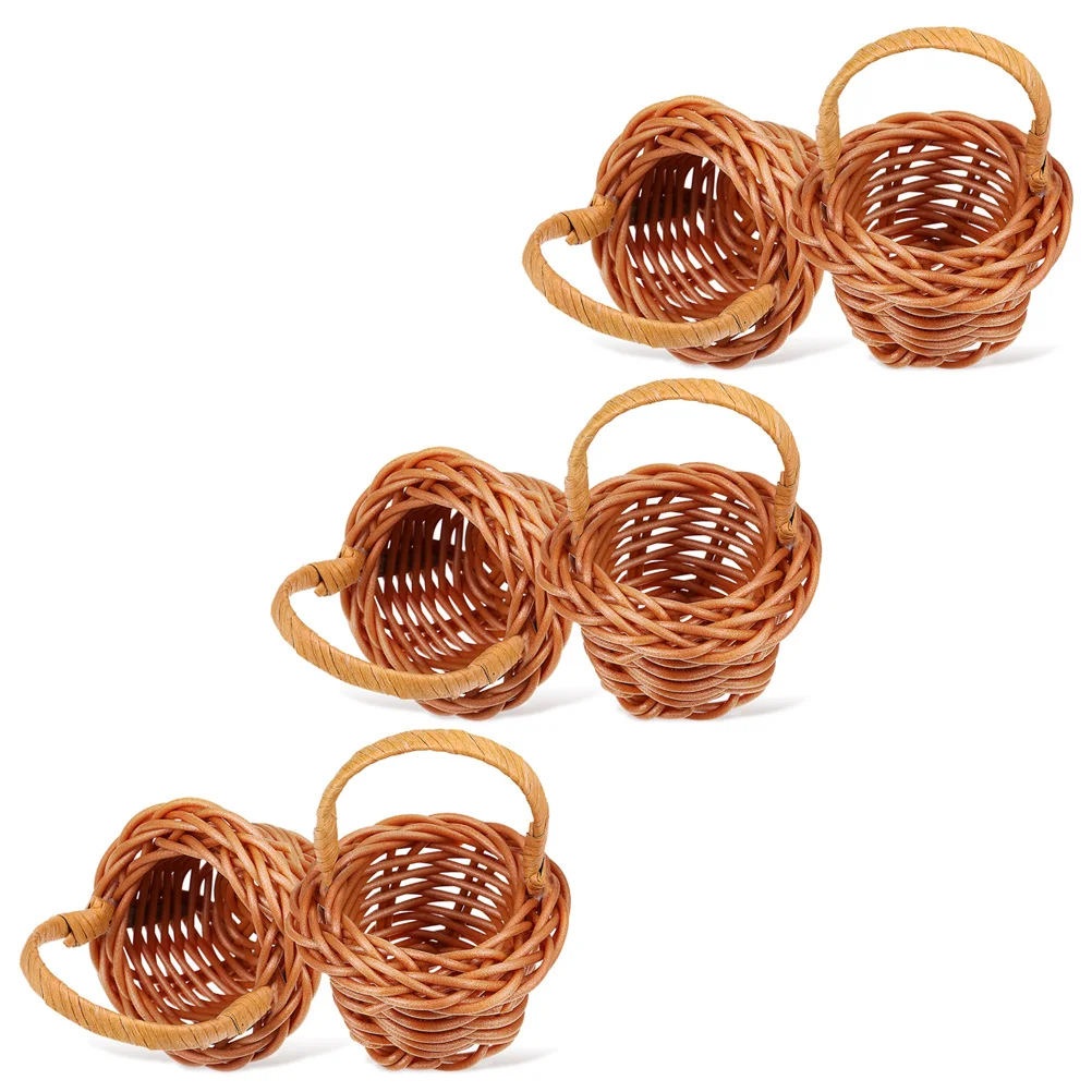 

6pcs Mini Woven Baskets Miniature Flower Basket Mini Picnic Basket Tiny Party Favor Containers