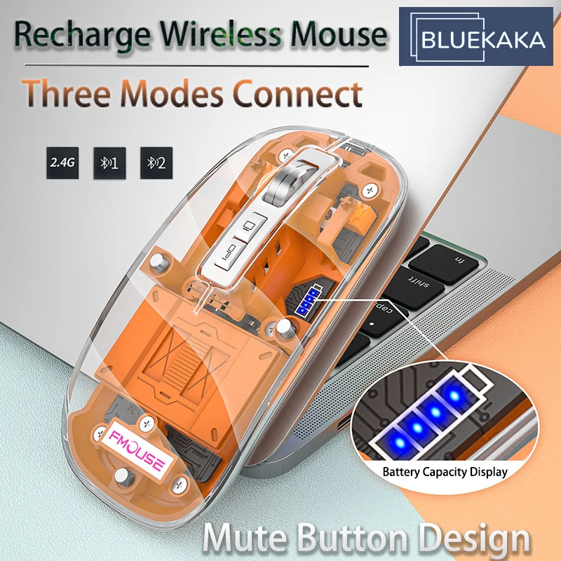 

Беспроводная Бесшумная мышь, подключение в трех режимах, внешний аккумулятор, дисплей, подходит для смартфонов Windows, перезаряжаемый