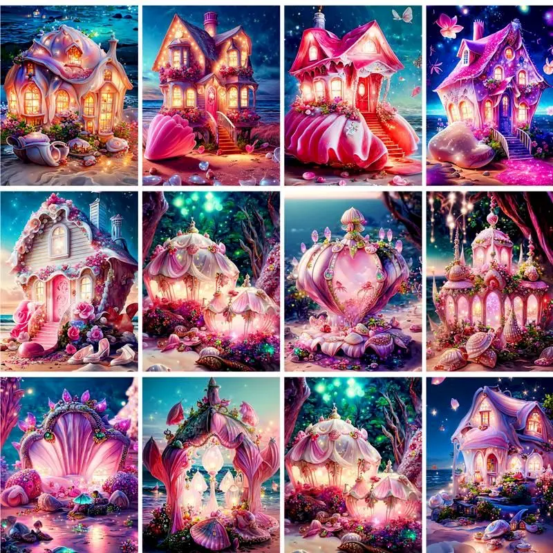 

GATYZTORY Painting By Numbers Fairy Tale Castle Scenery DIY Frame Pictures Landscape On Canvas Home Decoration 60x75cm