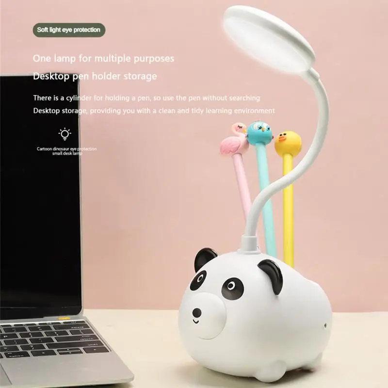 

Creative USB Table Light Cartoon Animal Panda Bedroom Study Led Desk Lamp Pen Container Eye Protection Rechargeable Table Lamp