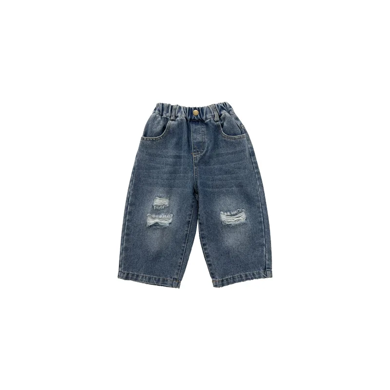 

Children's Wear Children's Jeans Spring and Autumn 2023 New Korean Girls' Trousers with Holes Casual Pants Straight Trousers
