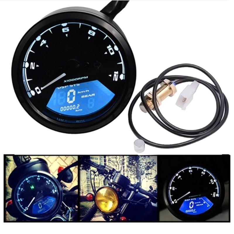 

12V Motorcycle Speedometer Tachometer Fuel-Meter Dashboard Gauges Dial Odometer LCD Digital Indicator