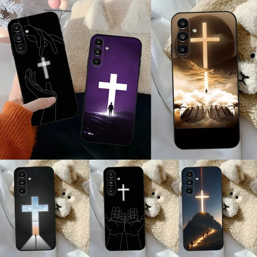 Чехол для телефона с дизайном Christian Cross Samsung S24 23 22 30 21 10 9 Ultra Plus Lite FE 5G черный мягкий - Цена: 613