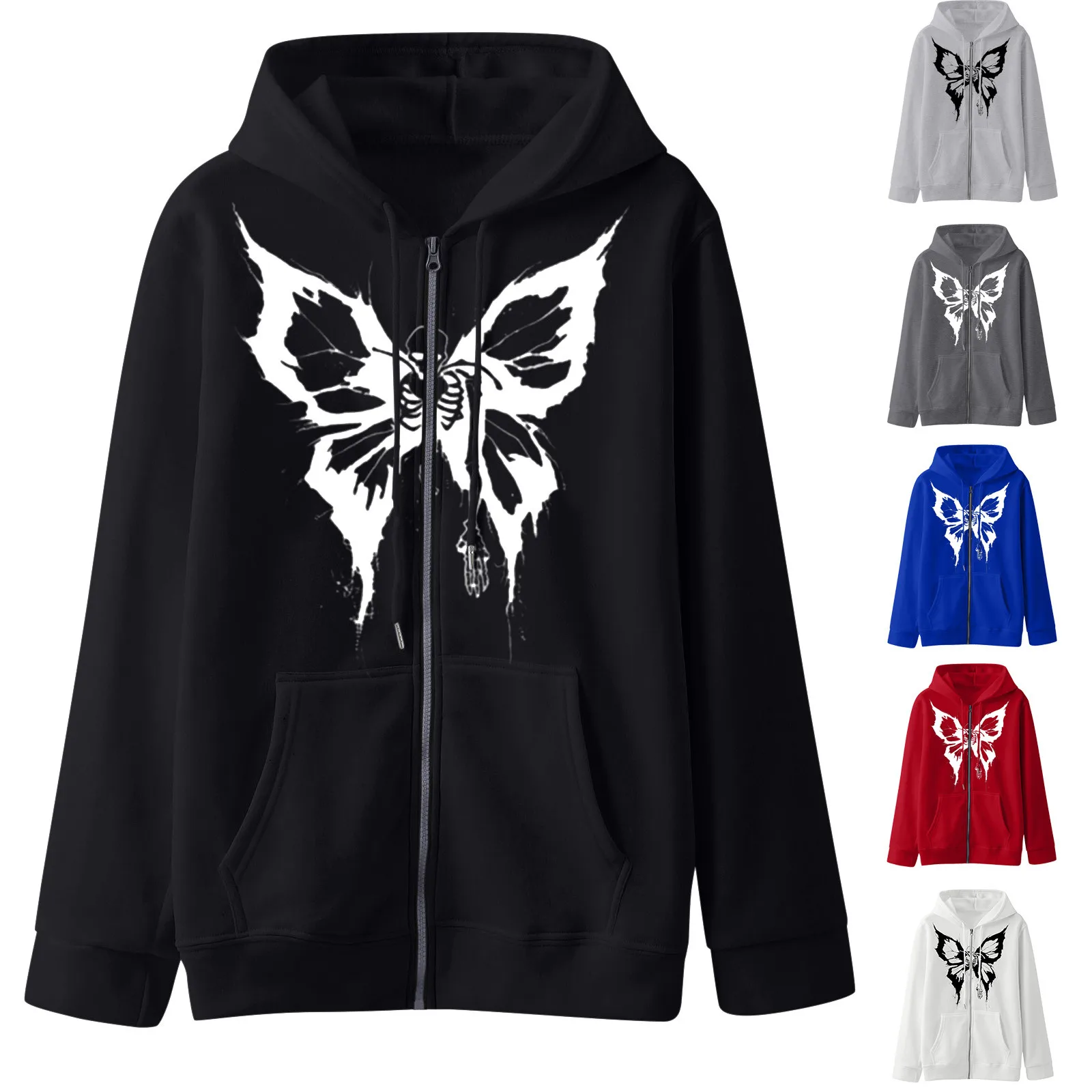 

Womens Casual Pullover Tops Women Gothic Print Hoodie With Drawstring Zip Up Pocket Long Sleeve Coat Loose Womens Pattern Hoodie