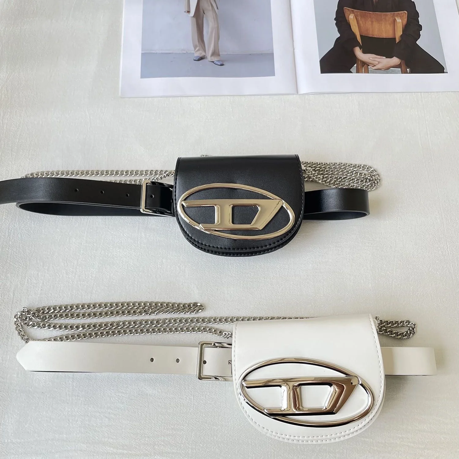 

2023 new letters belt lipstick pins metal chain metal chain messenger bag