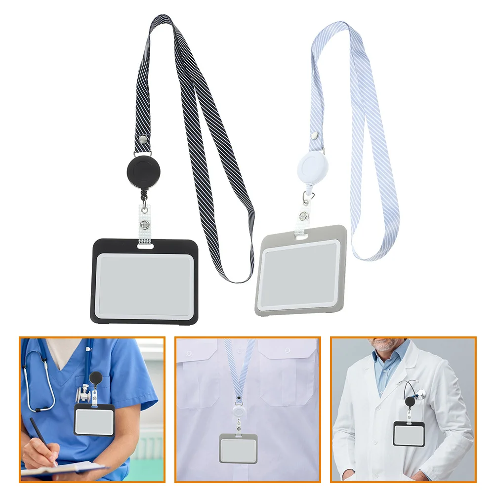 

2Pcs Name Badge Holder Horizontal Badge Sleeve Work Badge Holder Sleeve With Lanyard