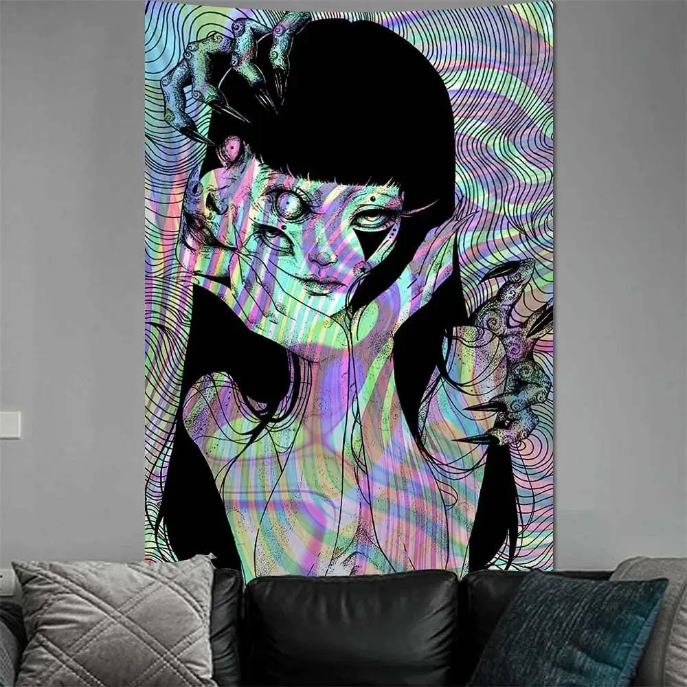 

FFO Japanese Horror Comic Tapestry Junji Ito Tomie Series Tapestries For Living Room Background Wall Hanging Decoration