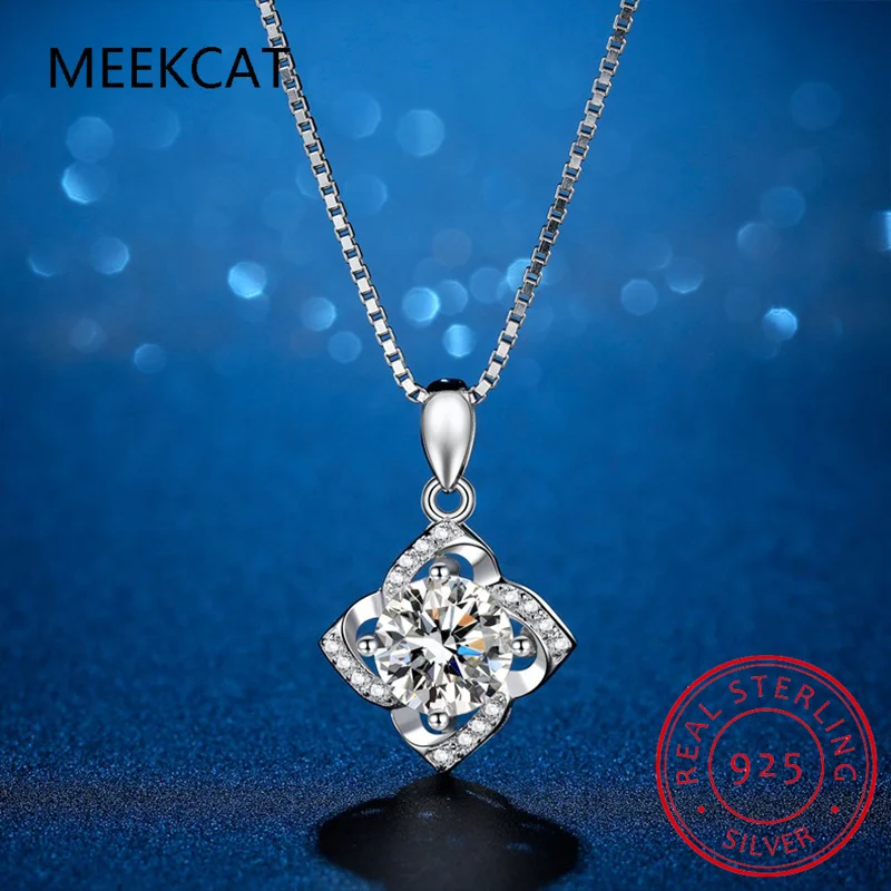 Женское ожерелье из серебра 100% пробы с подвеской в виде клевера