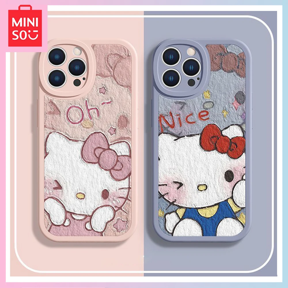 

2023 New Miniso Hello Kitty Cartoon Kawaii 14Pro Fashion Trend Iphone14/13Promax All-Inclusive Anti-Fall Couple Phone Case