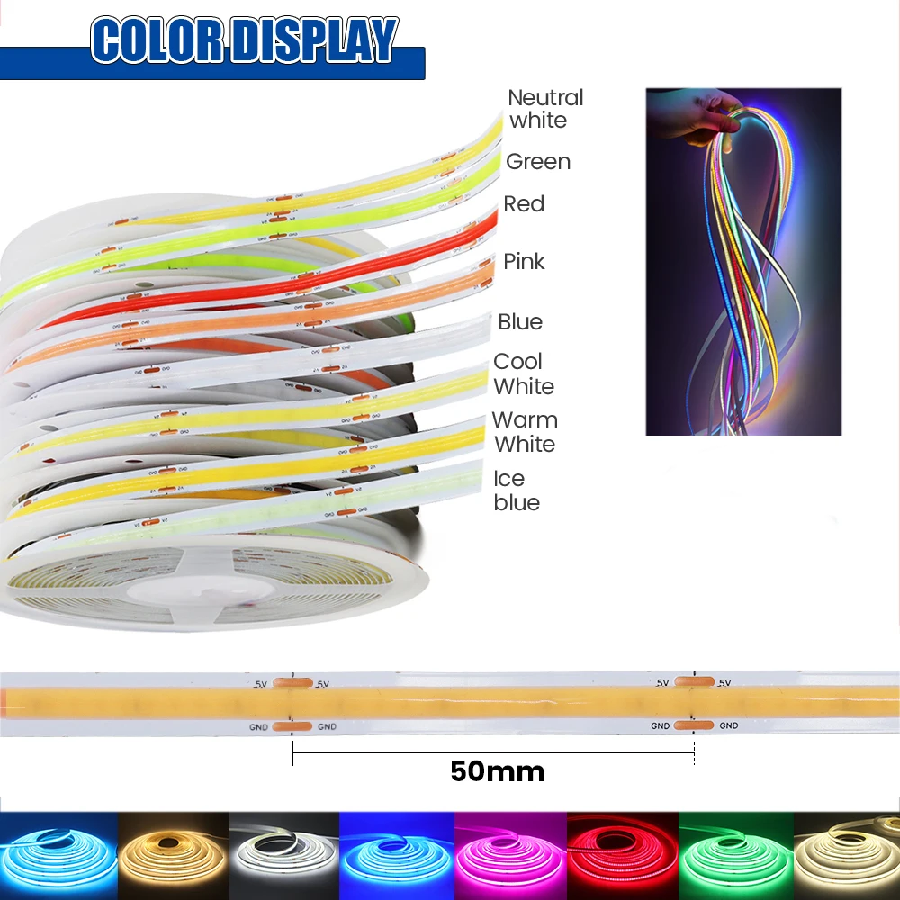 5 в постоянного тока USB сенсорный диммер COB Светодиодная лента 320 светодиодов/м