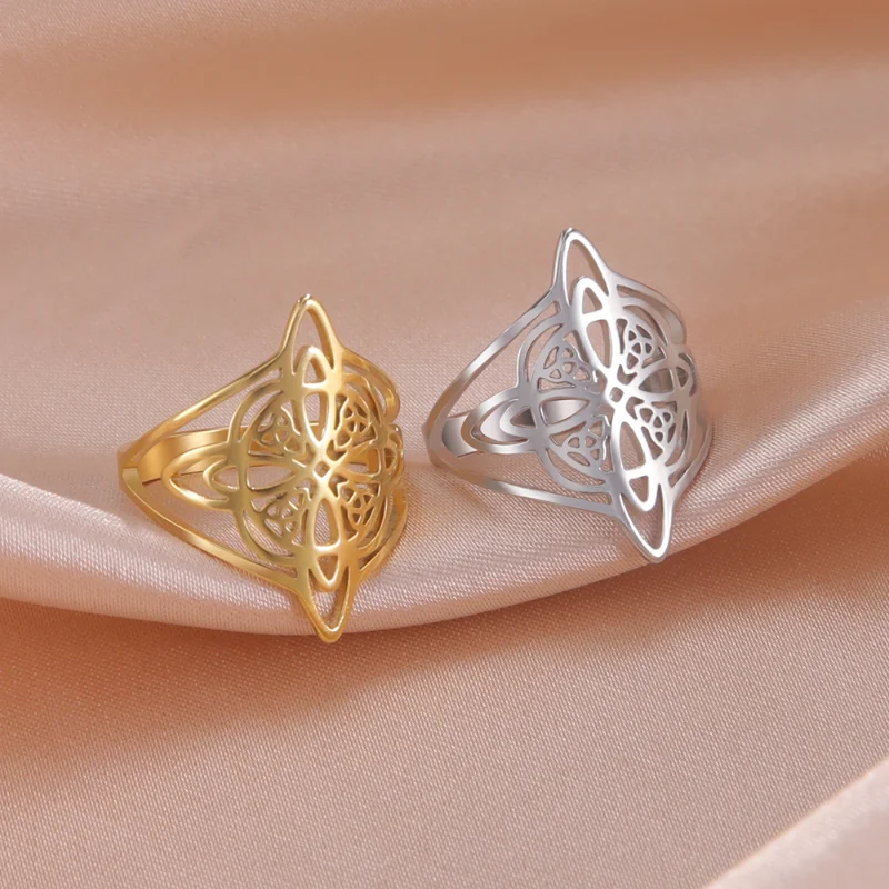 

Goth Punk Witch Knot Trinity Women Ring Stainless Steel Witchcraft Triquetra Celtics Luck Amulet Irish Jewelry 618 Promotion