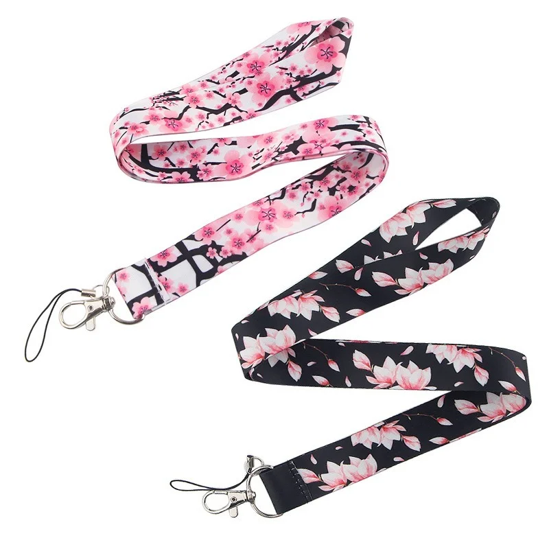 

Pink Flowers Mobile Phone Straps Keychain Lanyard for Keys USB ID Card Badge Holder Keycord Necklace Ribbon Accessories