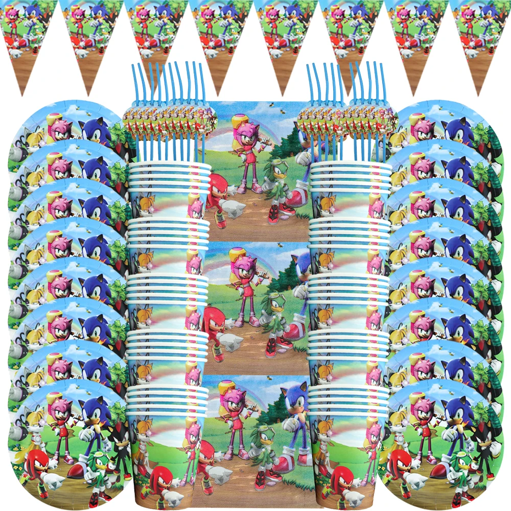 

Cartoon Sonic Birthday Party Decorations Disposable Tableware Set Cup Plate Napkins Balloons Baby Shower For Kids Party Supplies
