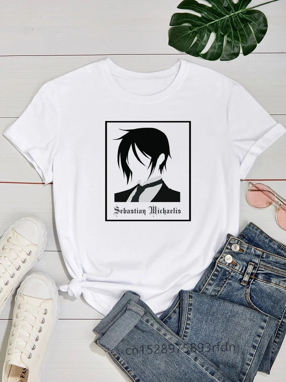 

Black Butler Sebastian Ciel Women Funny Print Ladies T-shirt Girl Y2K Basis O-collar White Shirt Short