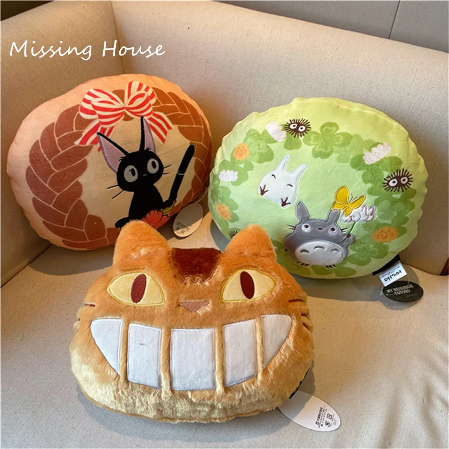 Anime Totoros My Neighbor Kiki Cat Bus Embroidered Pillow Cushion Soft Plush Toy Anime Home Sofa Car Bedroom Gift