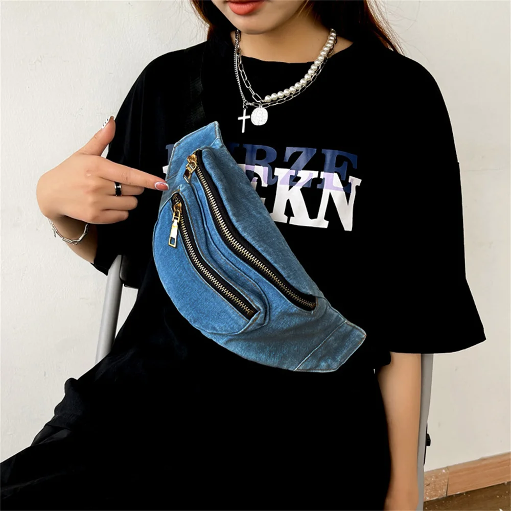 Fashion Denim Crossbody Sling Bags Women Casual Versatile Fanny Packs Female Personalization Vintage Street Sports Chest Bag