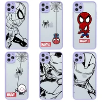marvel spider man iron man phone case for iphone 13 12 11 pro max mini xs 8 7 plus x se xr light purple matte transparent cover