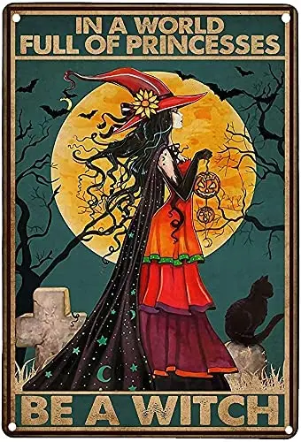 

KDLY Witch Signs for Kitchen Witches Girl and Black Cat Lovers in A World Full of Princesses Be A Witch Halloween Home Living