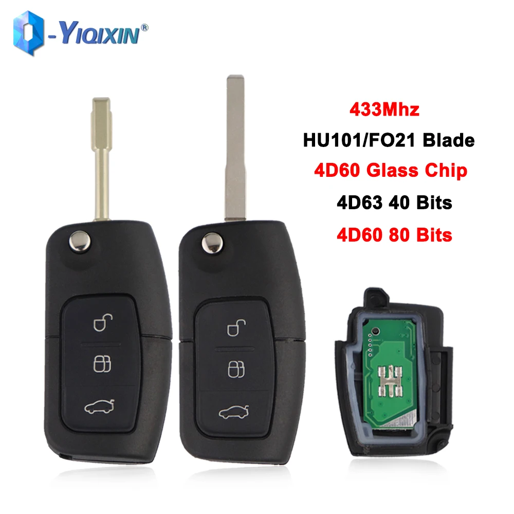 YIQIXIN 433 МГц Замена 4D60 4D63 3 кнопки складной умный Автомобильный ключ для Ford Focus C Max
