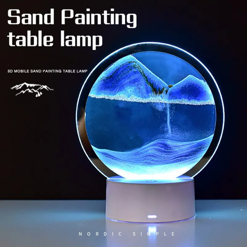 Creative Quicksand Night Lamp 7-colors USB 3D Colorful Mobile Sand Painting Hourglass Home Decoration Sand Painting Table Lamp