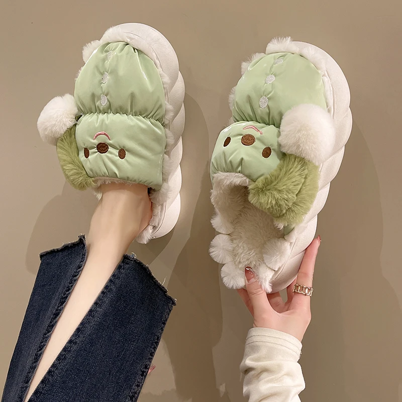 

Тапки женские домашние на средней платформе, роскошные сланцы, искусственная кожа, резина, Короткие Плюшевые, 2022