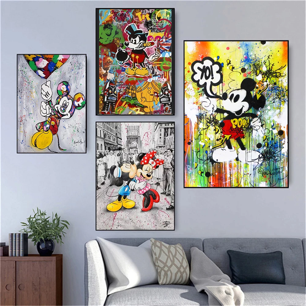 

Disney граффити Микки и Минни холст настенный художественный плакат и печатный Настенный декор для гостиной детской комнаты