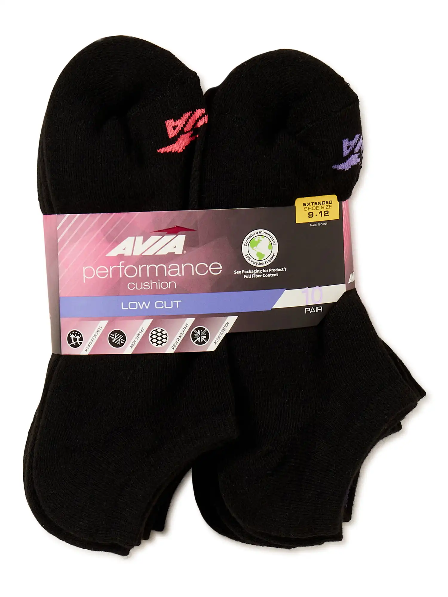 Women's Performance Cushioned Low Cut Socks, 10-Pack