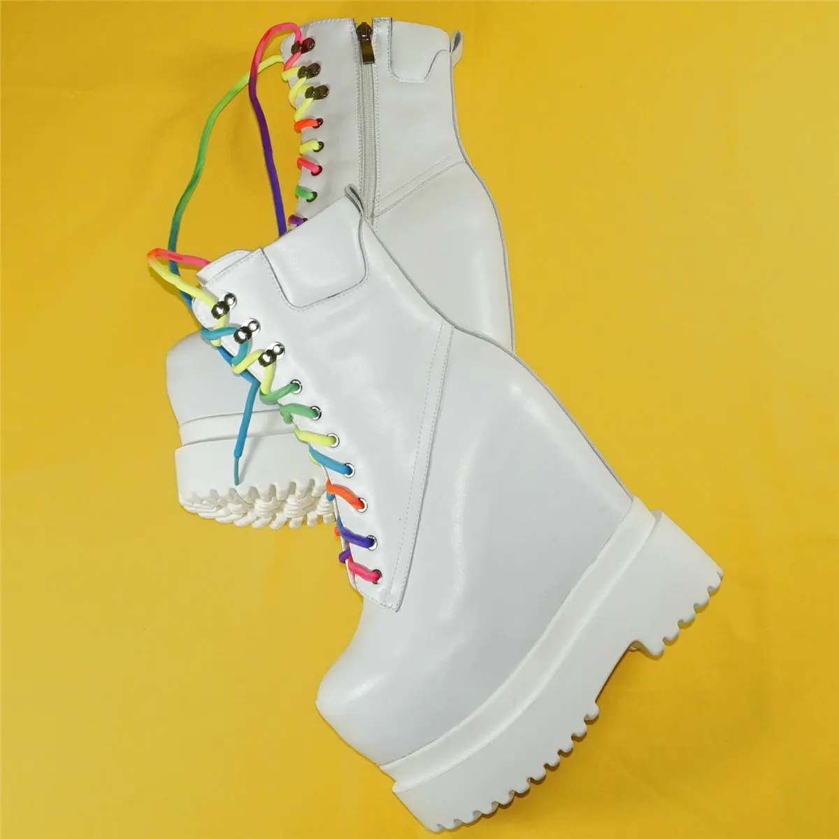 High Top Snow Boots Women Lace Up Genuine Leather Wedges High Heel Platform Pumps Female Round Toe Fashion Sneakers Casual Shoes