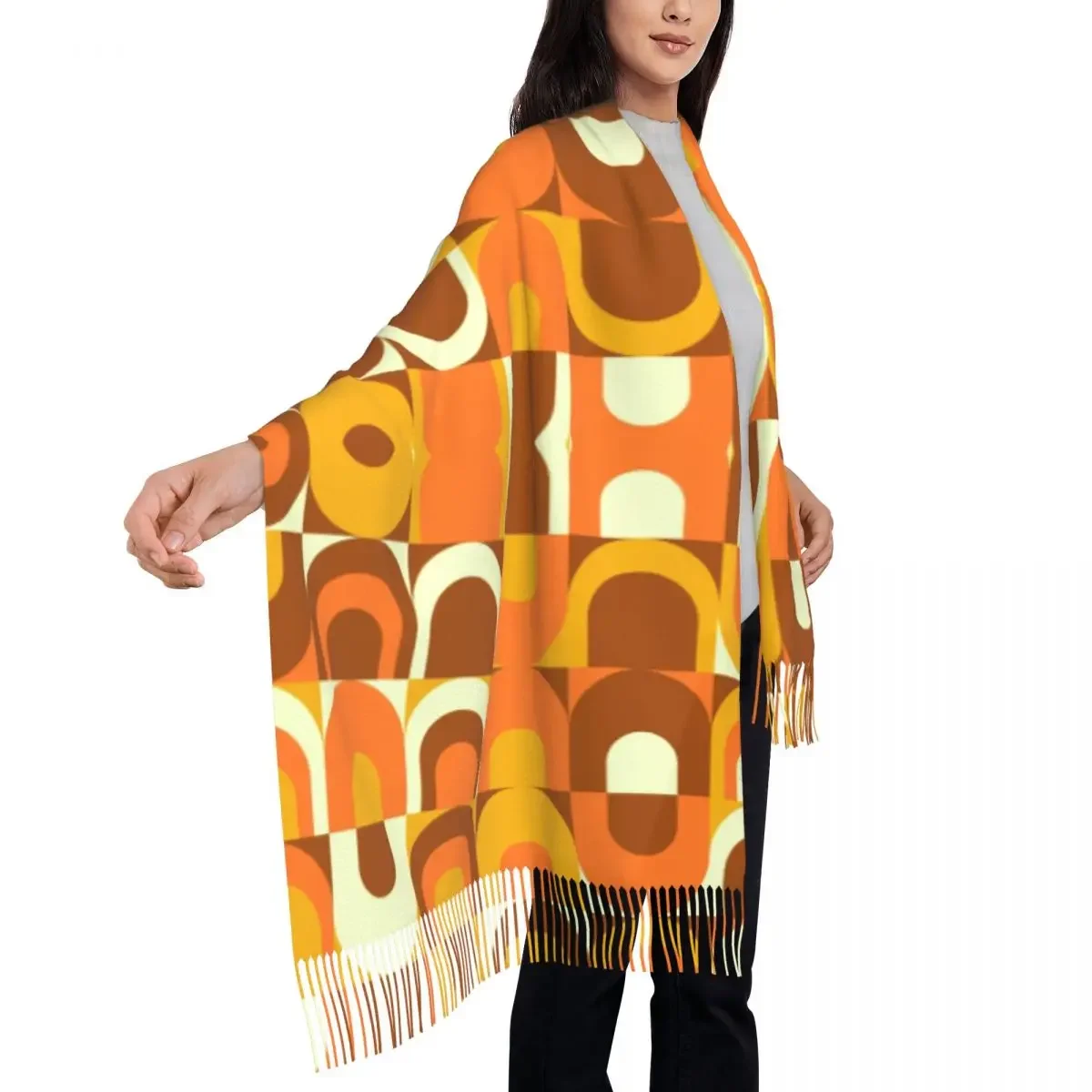 Ретро-шарф с рисунком в оранжево-коричневых оттенках женский и мужской роскошный