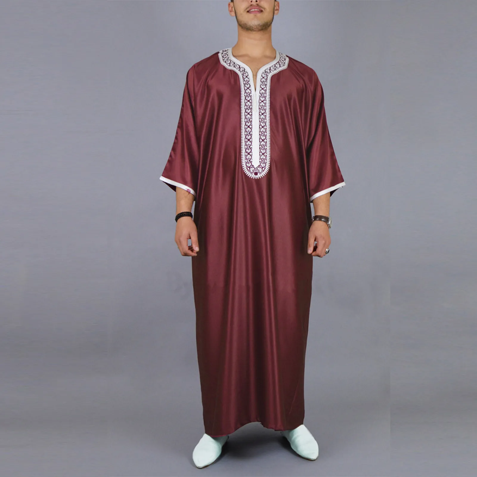 Мусульманский мужской Jubba Thobe платье-Кафтан Рамадан вышивка Dishdasha Арабская свободная длинная одежда