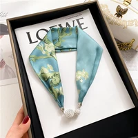 silk ribbon magnet scarf women print solid luxury design necklace foulard hand bag wrist scarves brand neck tie accessories 2022