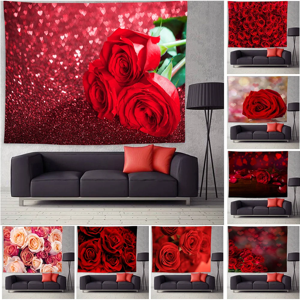 

Red Roses Tapestry Wall Hanging Valentine's Day Wall Tapestry 3D Printed Confessions Romantic Style Tapestries Carpet Home Decor