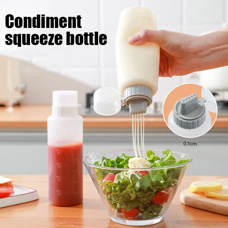 

Condiment Squeeze Bottles 350/175ml 5 Hole Ketchup Mustard Bottle Transparent Mayo Honey Dispenser Sauces Storage Container