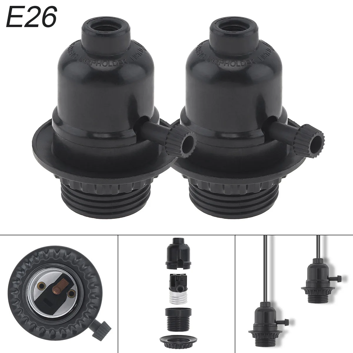 

2pcs E26 Lamp Socket Replacement Lamp Phenolic Socket with Lamp Shade Ring for Table Floor Lamp Repair Kit Bulb Sockets