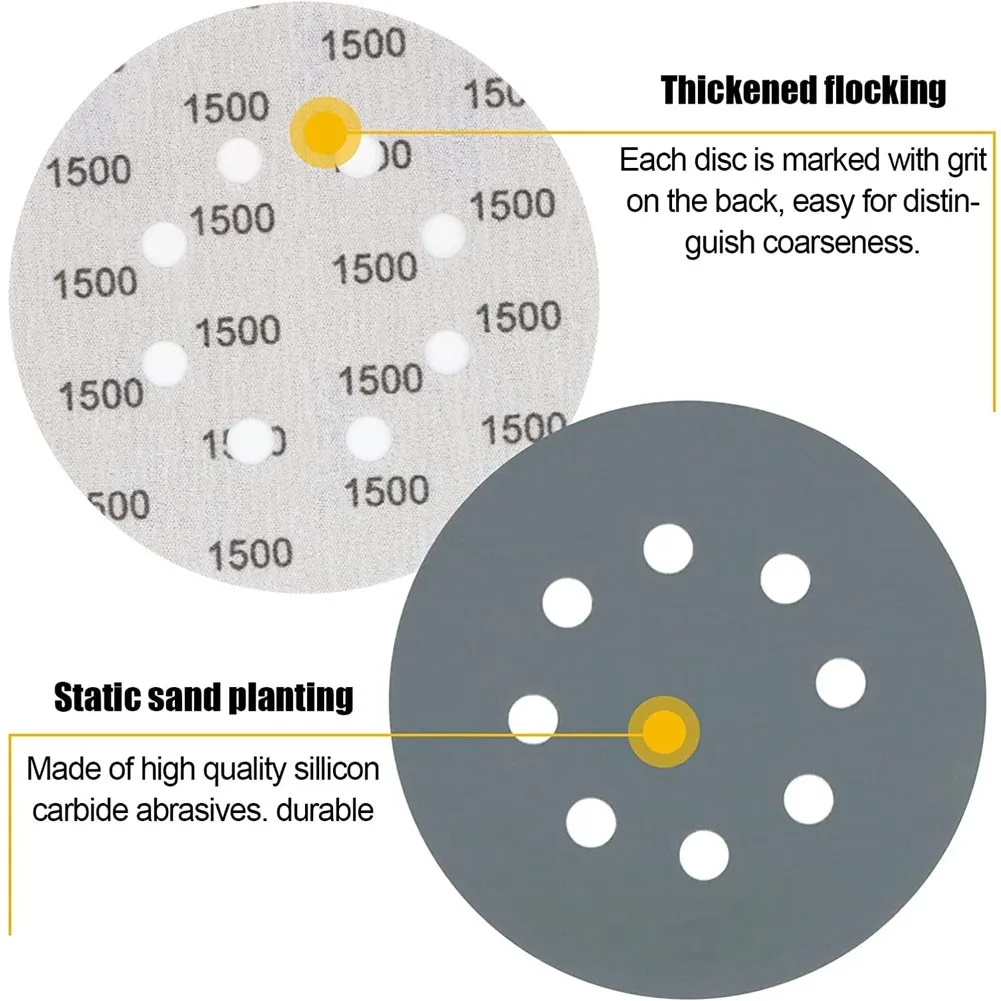 

20PCS 3000-10000 Grit 5 Inch/125mm 8Hole Sanding Discs Hook & Loop Wet Dry Sandpaper For Wood/stone Grinding Polishing