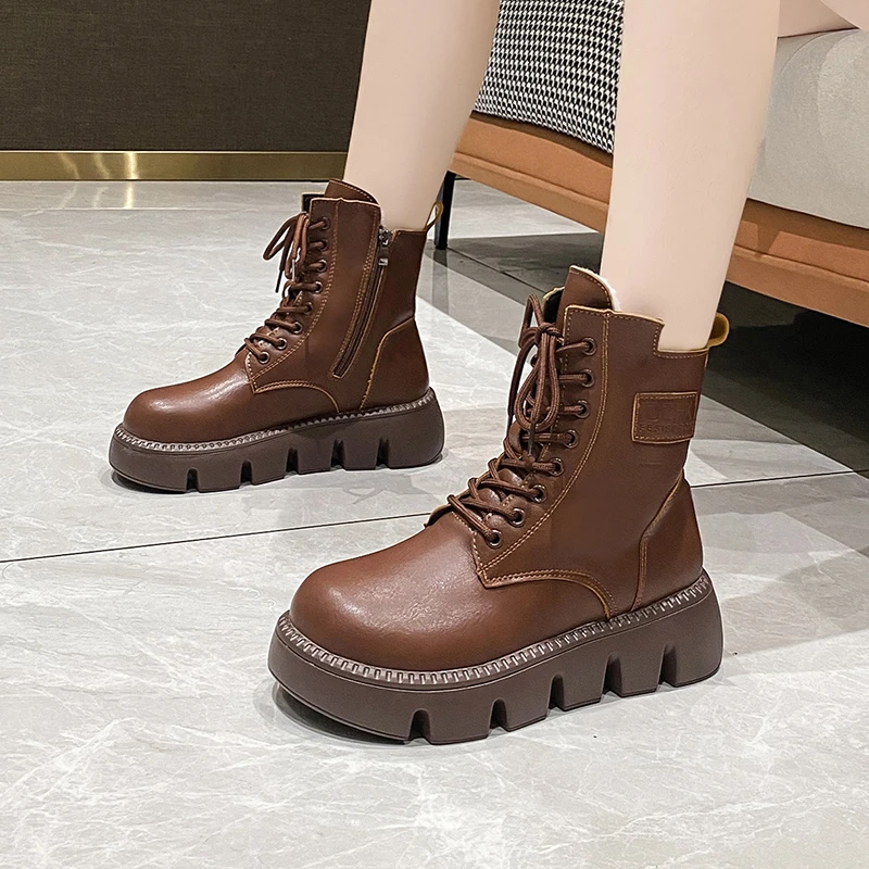 

Женские ботинки на плоской подошве, винтажные ботильоны из мягкой воловьей кожи, ботинки на платформе, 2022