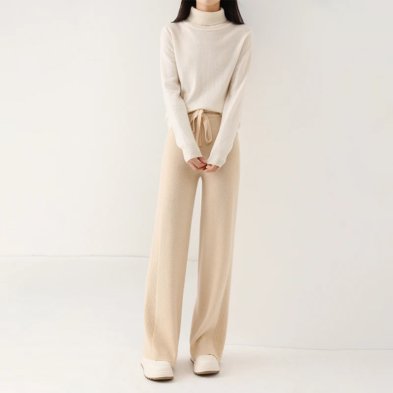 Женские широкие брюки из чистого кашемира с высокой талией длиной до пола