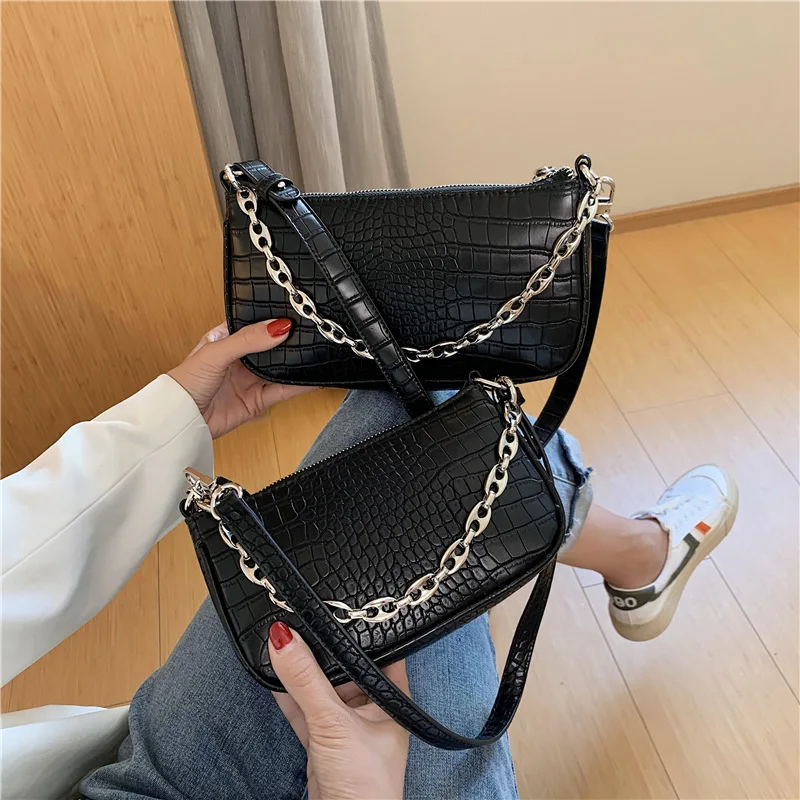 

Crocodile Pattern Chain Underarm Bag Fashion All Match Shoulder Bag Women's New Temperament Handbag Women Texture Diagonal Bag