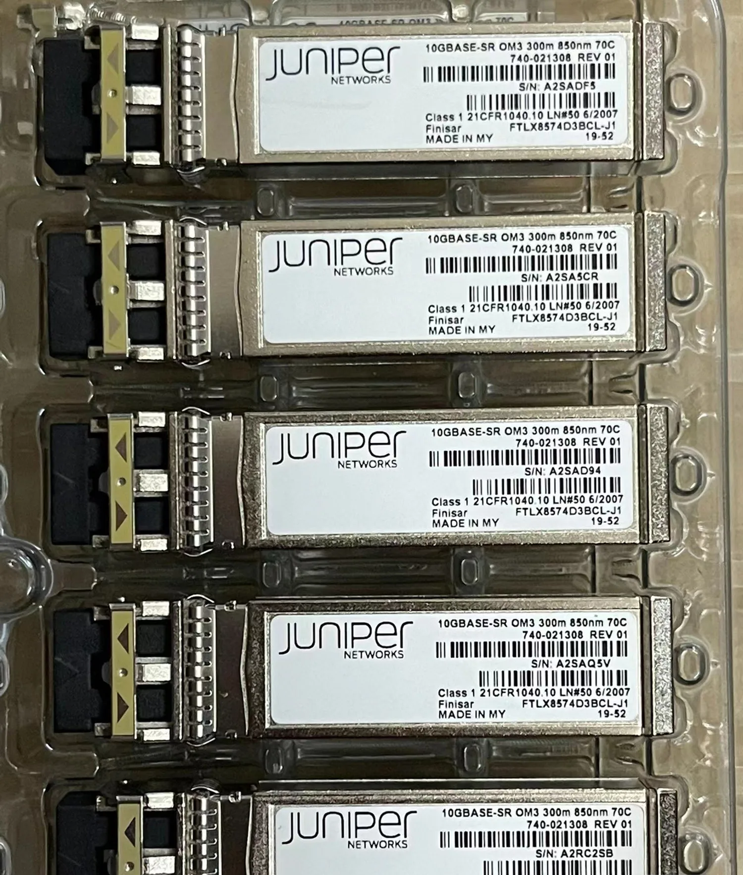 Juniper 10GB Fiber Module/FTLX8574D3BCL-J1 10GBASE-SR 850NM OM3 300M 70C 740-021308/10G Networks SFP