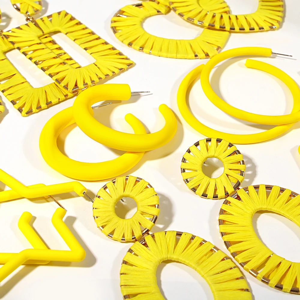 Женские квадратные серьги-подвески AENSOA из рафии ручной работы Необычные